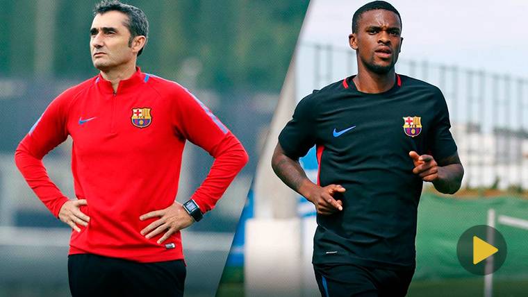 Ernesto Valverde and Nelson Semedo, during a train with the Barça