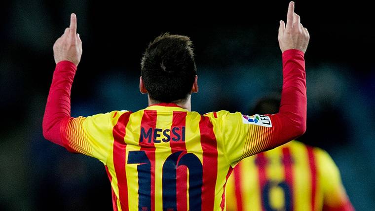 Leo Messi, celebrando un gol marcado al Getafe con la 'senyera'