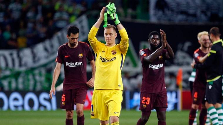 Marc-André Ter Stegen celebrates a victory of the FC Barcelona