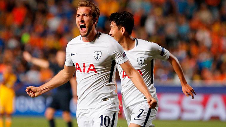 Harry Kane celebrates a goal of the Tottenham in the Champions League