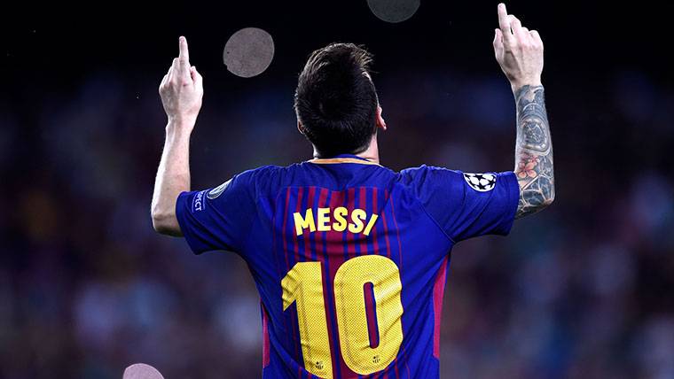 Leo Messi, celebrando un gol con el FC Barcelona esta temporada