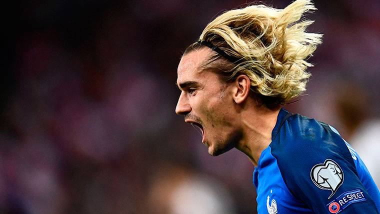 Griezmann, celebrating a marked goal with the selection of France