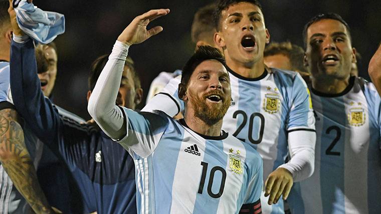Leo Messi, celebrando la clasificación de Argentina para el Mundial