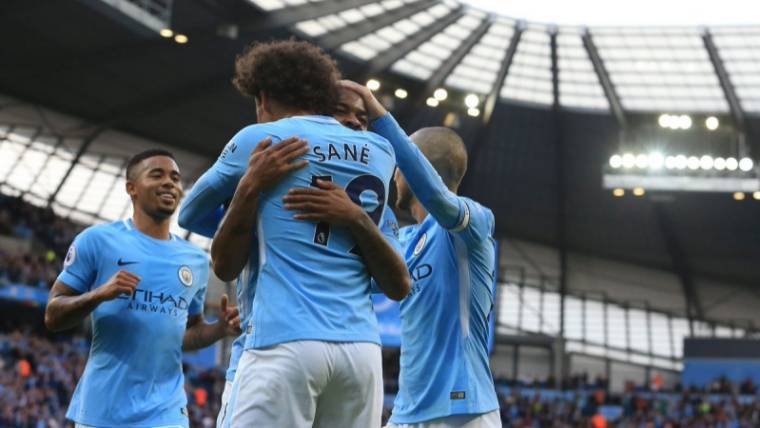 The players of the City celebrate the goleada to the Stoke