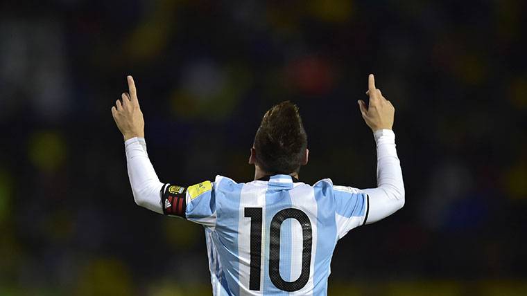Leo Messi, celebrating one of the marked goals with Argentina