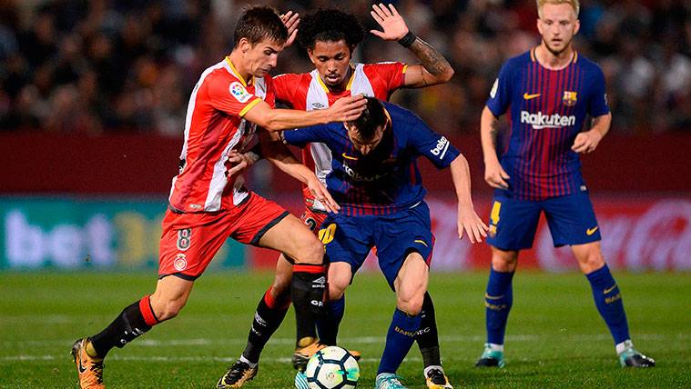 Leo Messi, in an action of the Girona-FC Barcelona