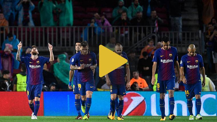 The FC Barcelona, celebrating the goal of Messi to Olympiacos