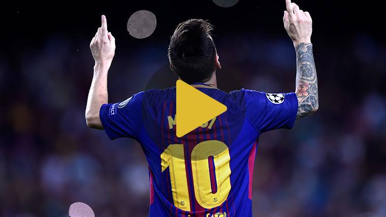 Leo Messi, celebrating a marked goal with the Barça in Champions