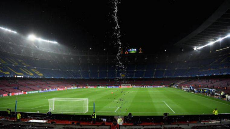 A panoramic image of the Camp Nou