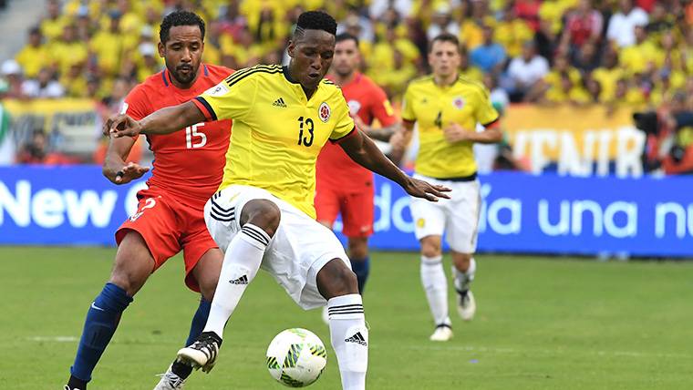 Yerry Mina, durante un partido con la selección de Colombia