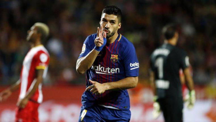 Suárez celebrando un gol en Liga