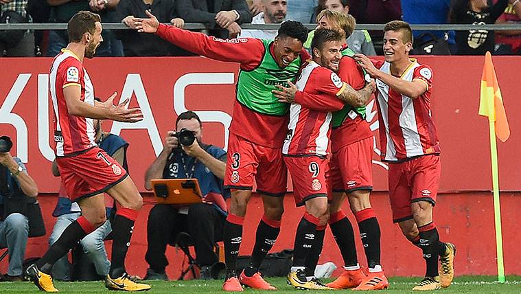 El Girona celebra uno de sus goles contra el Real Madrid