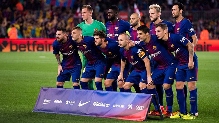 Los jugadores del FC Barcelona en los instantes previos a un partido