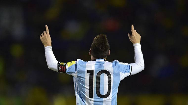 Leo Messi, celebrating one of his last goals with Argentina