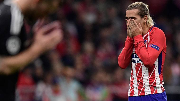Antoine Griezmann se lamenta en un partido de Champions del Atlético