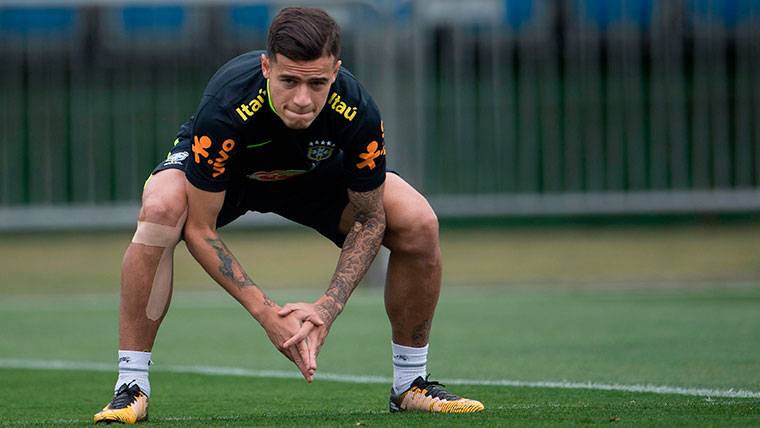 Philippe Coutinho, during a training with the selection of Brazil