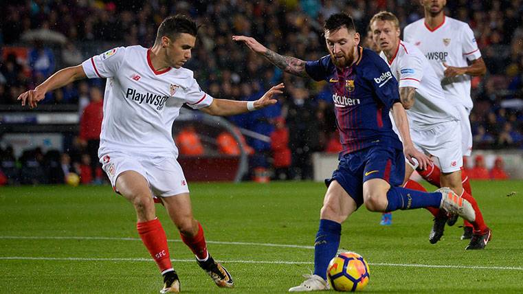 Leo Messi, during the party in front of the Seville