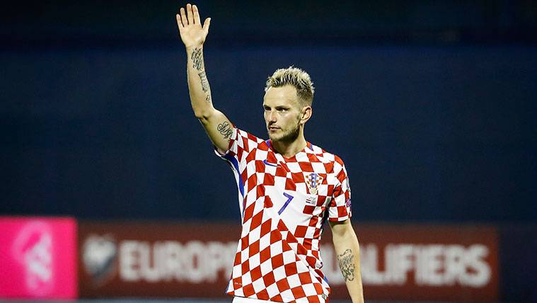 Ivan Rakitic celebrates a victory of Croatia in the repechage of the World-wide