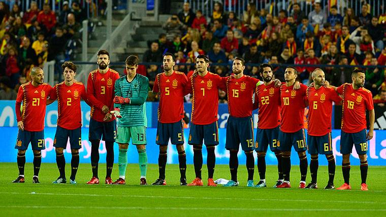 La selección española, antes del partido contra Costa Rica
