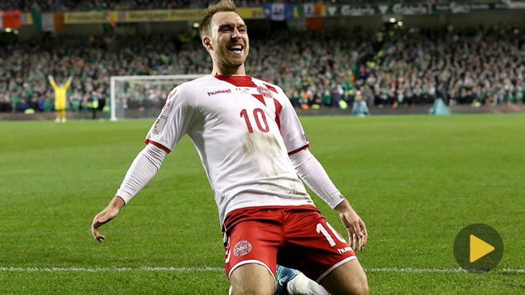 Christian Eriksen celebra un gol con la selección de Dinamarca