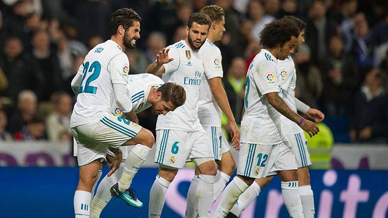 El Real Madrid, celebrando un gol en LaLiga Santander