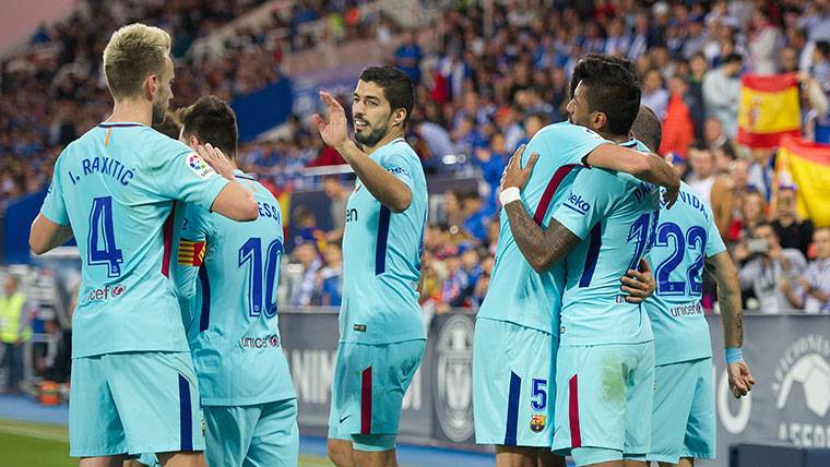 El FC Barcelona, celebrando uno de los goles marcados al Leganés