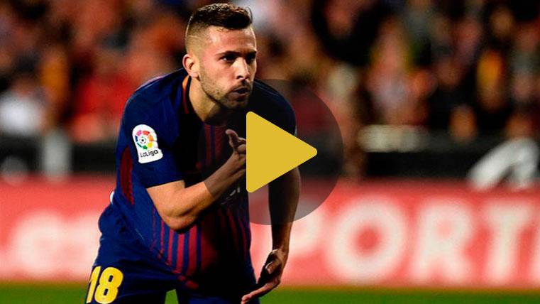 Jordi Alba, celebrando el gol marcado al Valencia en Mestalla