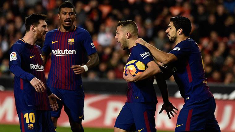 Jordi Alba, celebrando el gol marcado contra el Valencia