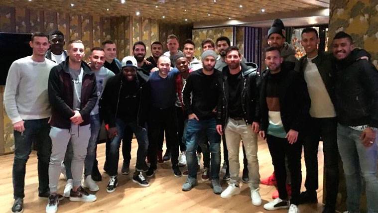 The players of the FC Barcelona in a dinner of team