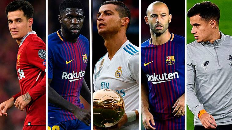 Coutinho, Umtiti, Cristiano, Mascherano and again Coutinho, of left to right