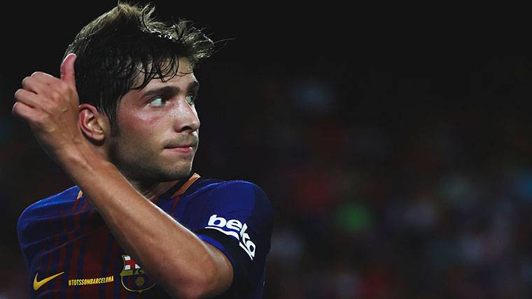 Sergi Roberto, during a party with the Barça this season