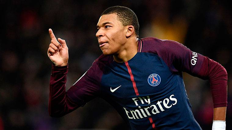 Mbappé, celebrating a goal with the PSG