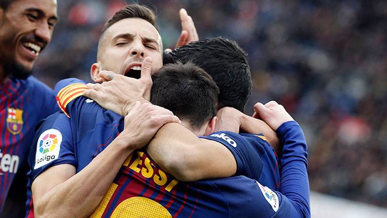 Jordi Alba, celebrando un gol marcado con el FC Barcelona