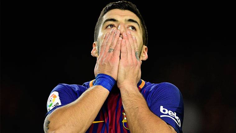 Luis Suárez se lamenta por una ocasión fallada del FC Barcelona