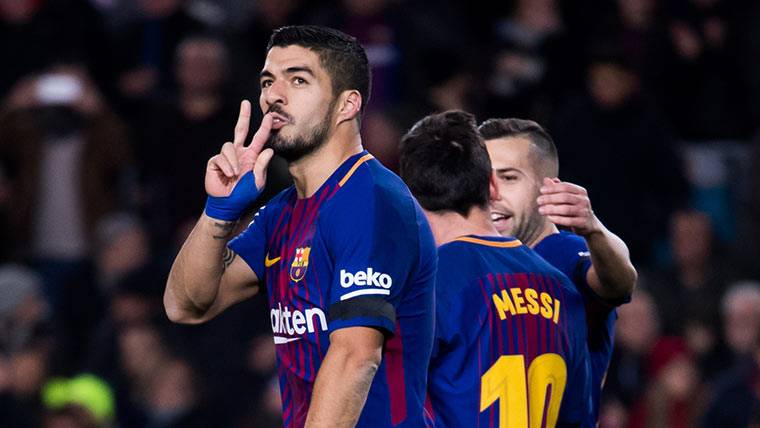 Luis Suárez, celebrating a goal with the FC Barcelona