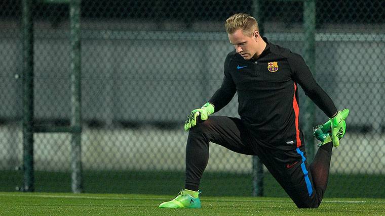 Ter Stegen, during a session of training in the Barça