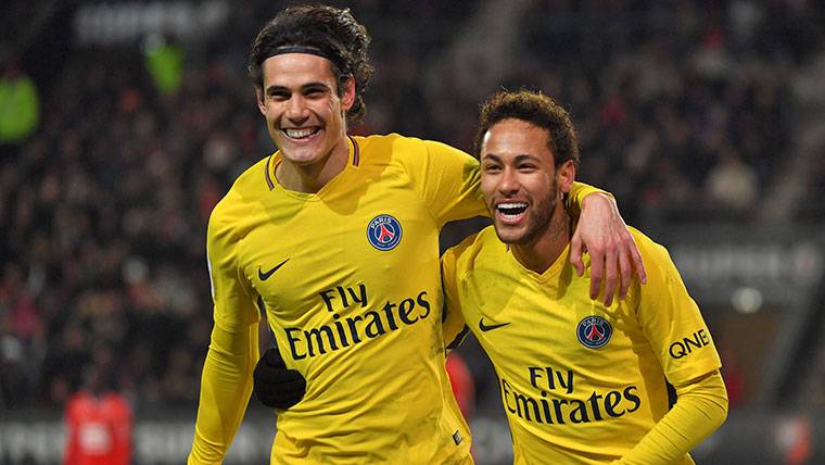 Cavani And Neymar Jr, celebrating a goal with Paris Saint-Germain