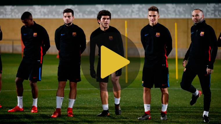 José Arnáiz y Carles Aleñá en un entrenamiento del FC Barcelona