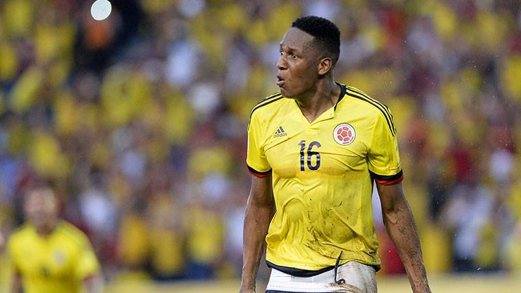 Yerry Mina, durante un partido con Colombia