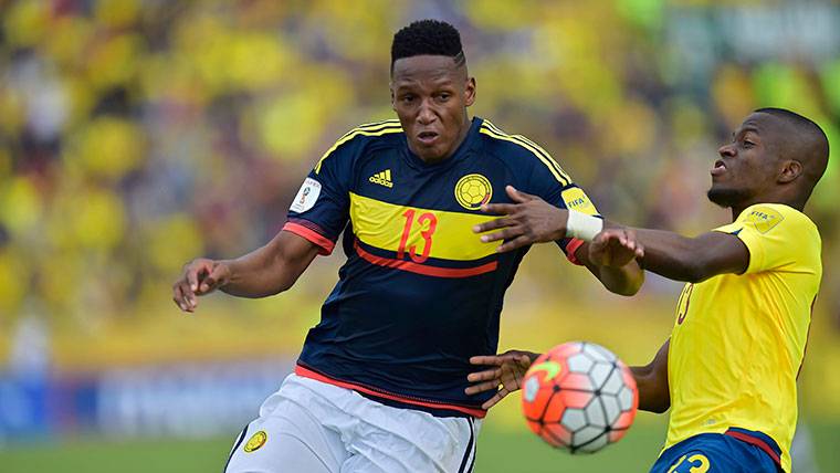 Yerry Mina, durante un partido con Colombia