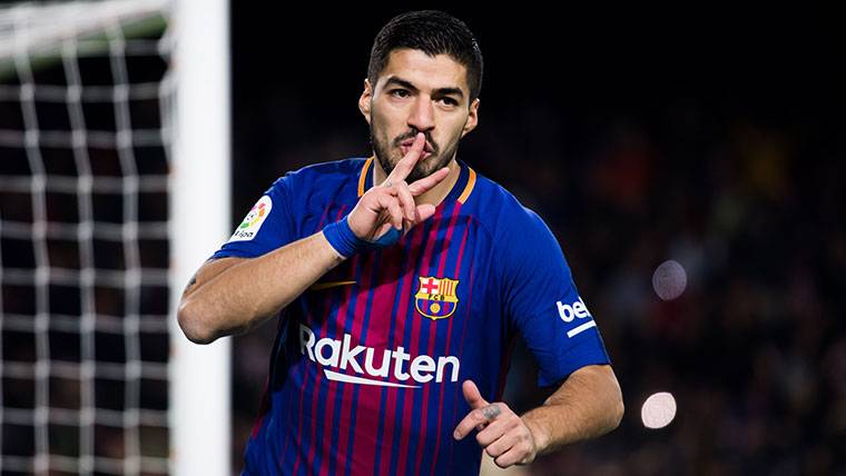 Luis Suárez, celebrating a marked goal in the Camp Nou