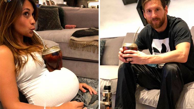 Antonella Roccuzzo y Leo Messi compartieron bebida tras el Barça-Levante