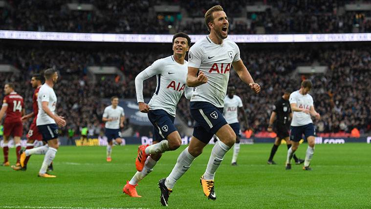 Harry Kane celebrates a goal with the Tottenham