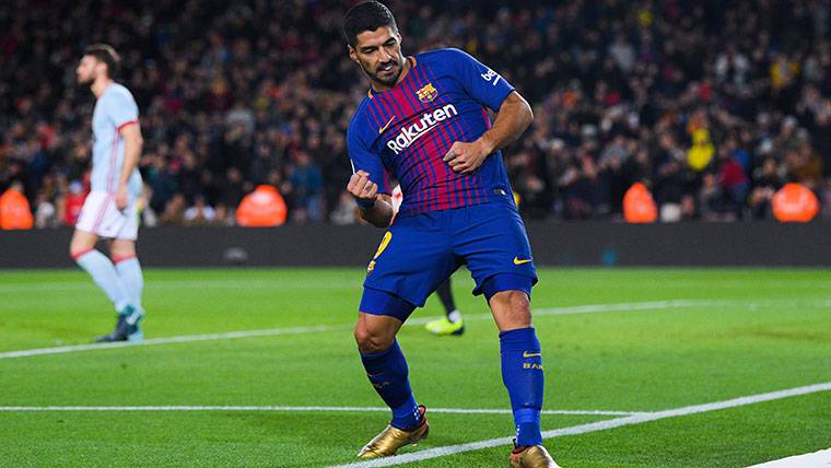 Luis Suárez, celebrando el gol marcado al Celta de Vigo