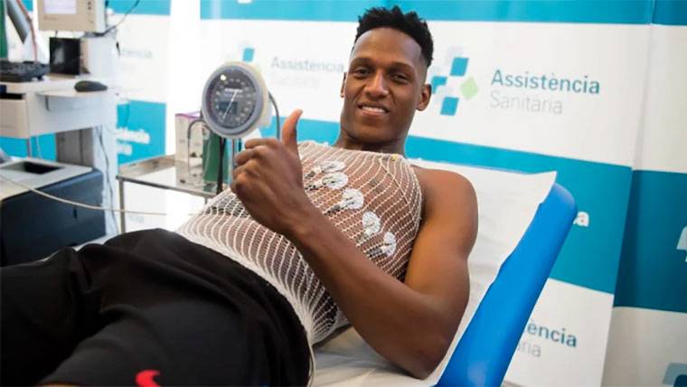 Yerry Mina, durante el reconocimiento médico