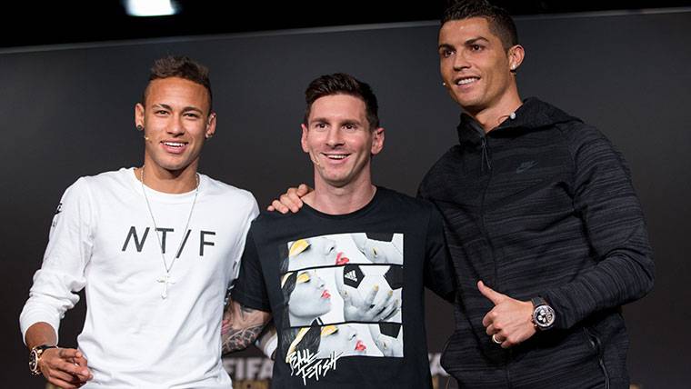 Neymar Jr, Cristiano Ronaldo y Messi, en una imagen de archivo