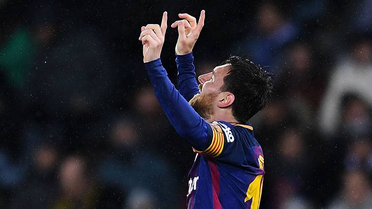 Leo Messi, celebrating the marked goal against the Real Sociedad