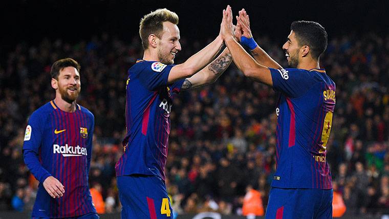 El Barça, celebrando un gol marcado en el Camp Nou