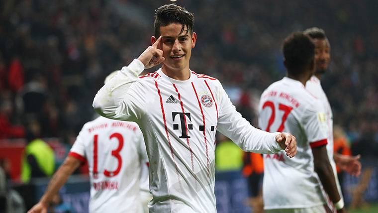 James Rodríguez, celebrando un gol marcado con el Bayern