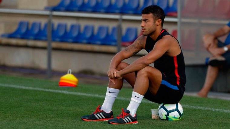 Rafinha, durante un entrenamiento con el FC Barcelona